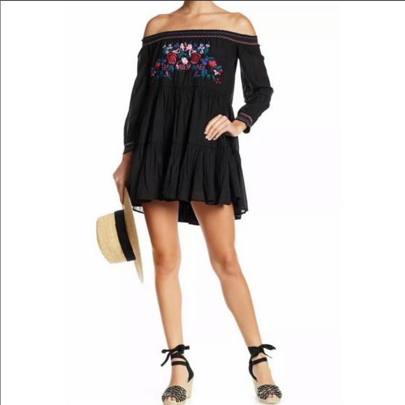 NWT FREE PEOPLE Black Sunbeams Off Shoulder Mini - Picture 3 of 8